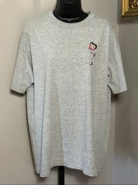 Betty Boop Large Grey Tee Embroidery VINTAGE Single Stitch USA 90s